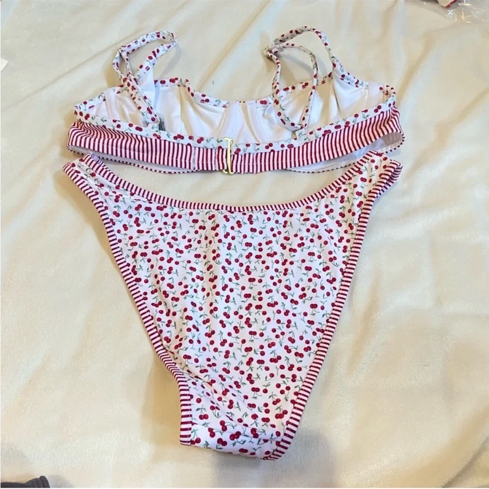 Frankie's Bikinis × PINK Cherry Striped Bikini Set